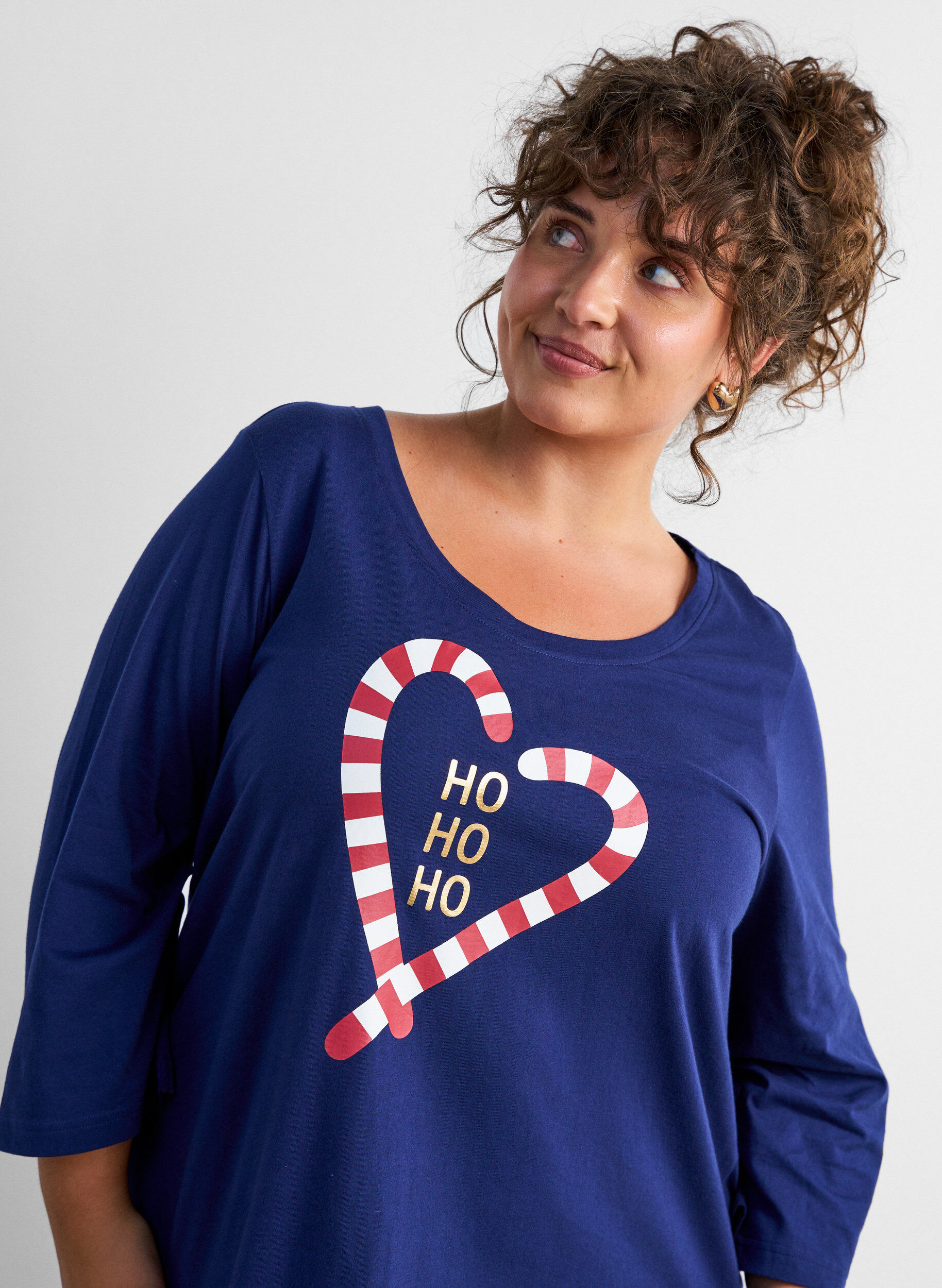ZizzifashionNightdress in organic cotton with Christmas motif, Blue, Model image number 4