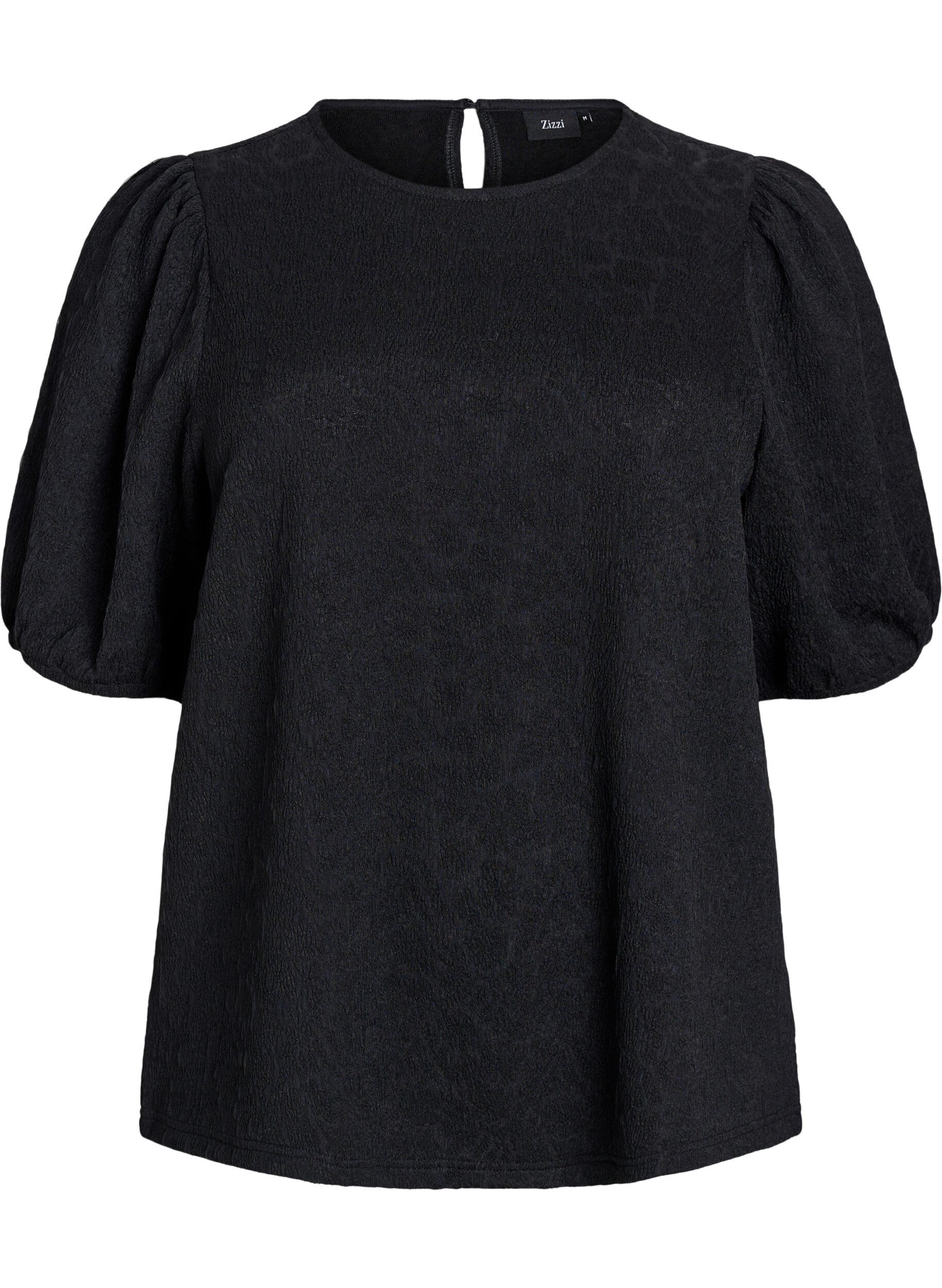 Zizzifashion Structured blouse with short sleeves, Black, Packshot image number 0