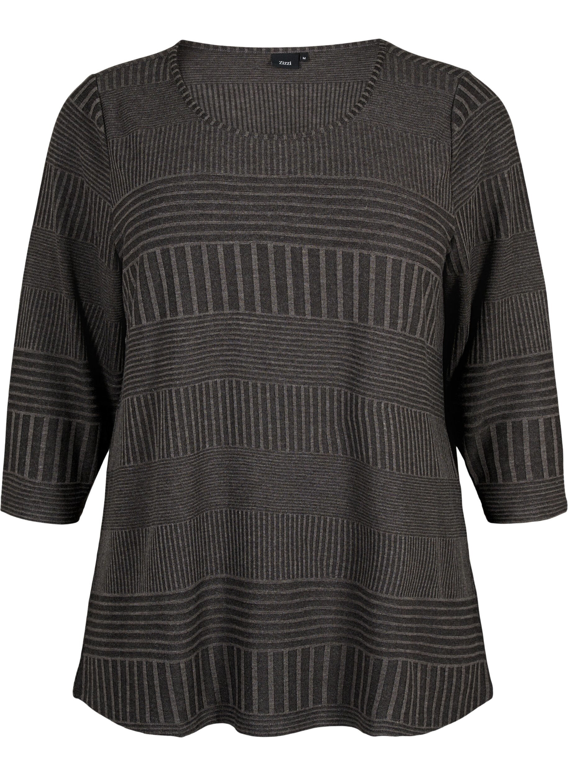 Zizzifashion Blouse with 3/4 sleeves and striped pattern, Dark Grey Melange, Packshot image number 0