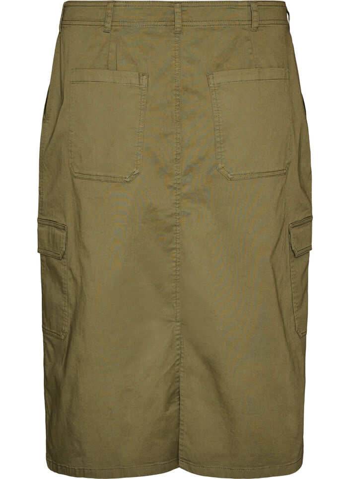 Cotton cargo skirt with a back slit, Green, Packshot image number 1