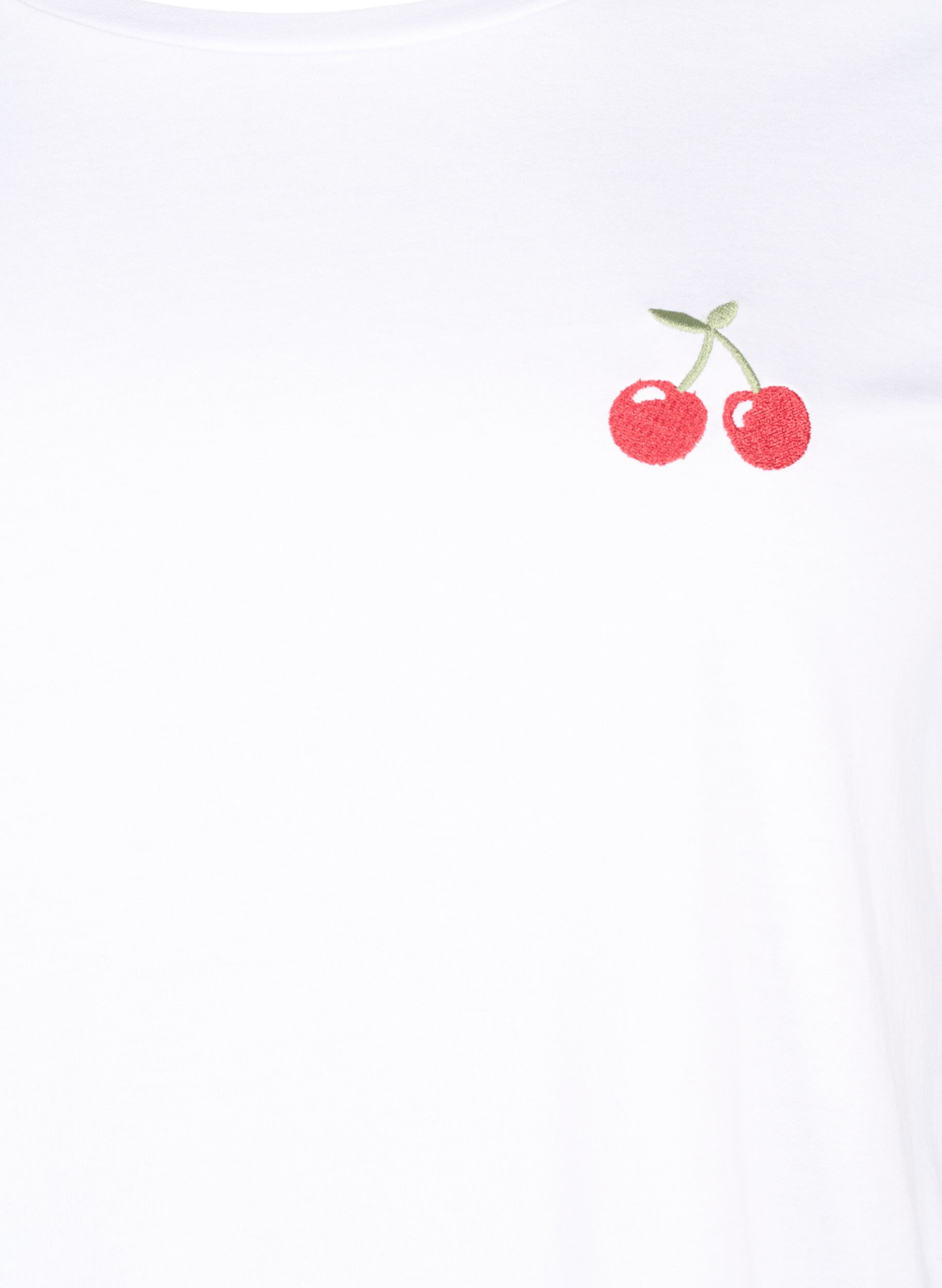Zizzifashion Cotton t-shirt with embroidered cherry, B.White CherryEMB., Packshot image number 2