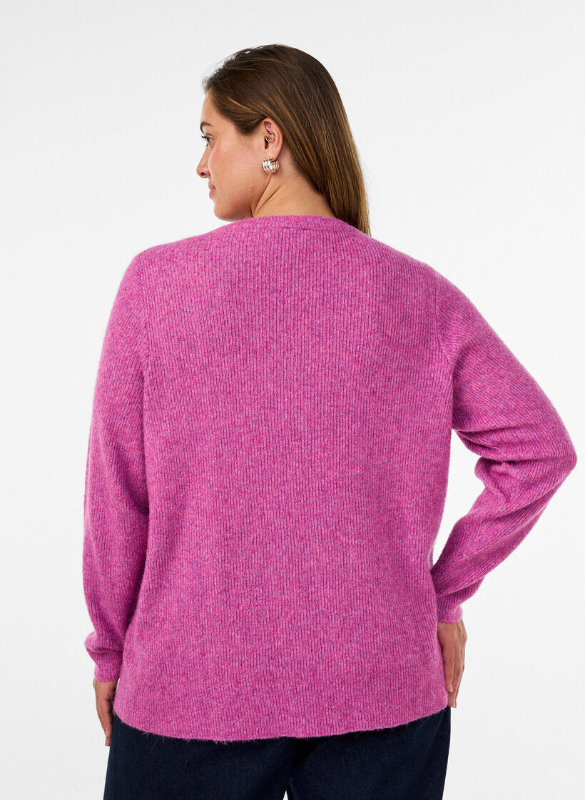 Melange knit blouse with round neck, Purple, Model image number 2