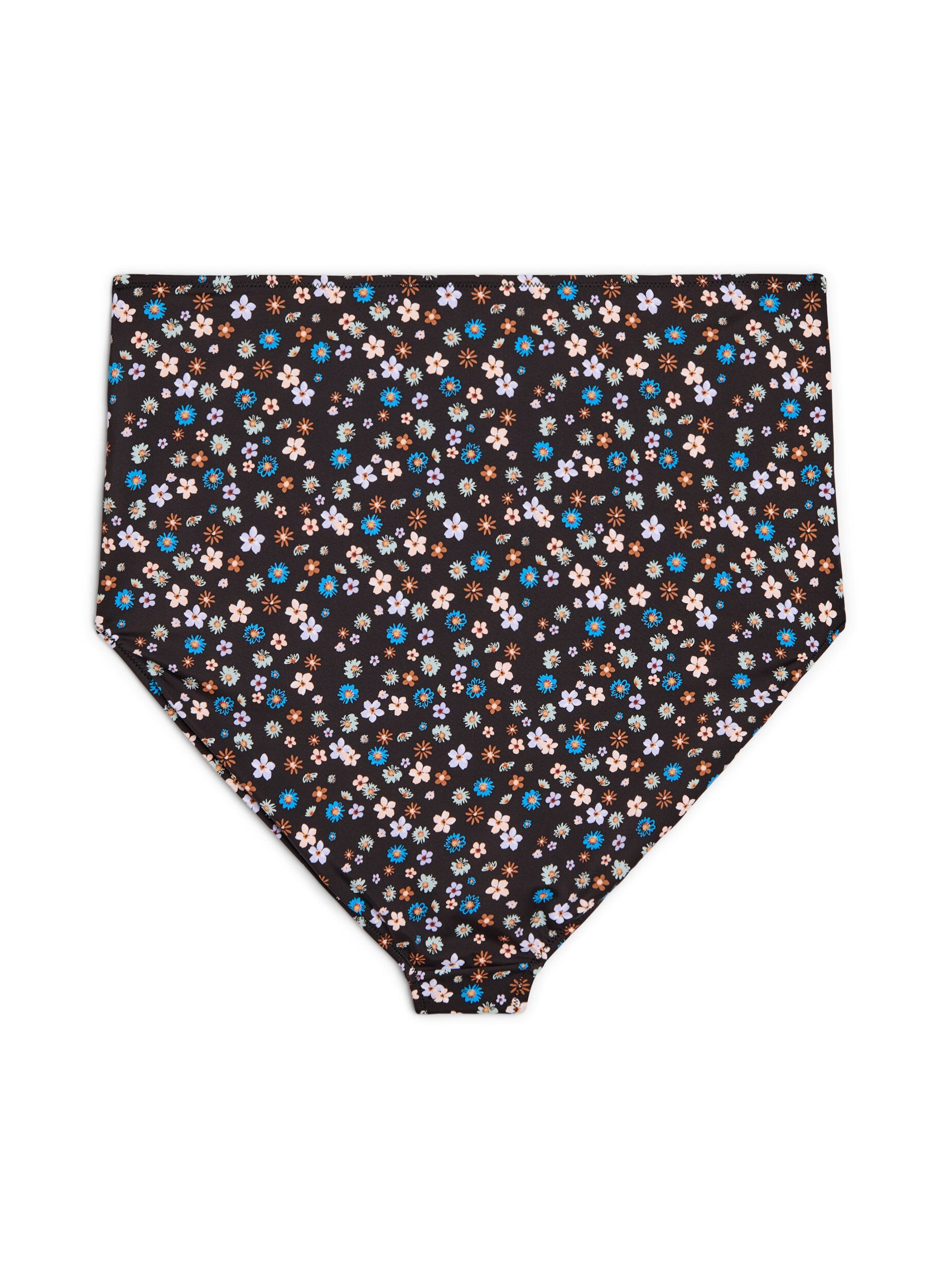 Zizzifashion Extra high-waisted bikini brief with floral print, Brown, Packshot image number 1