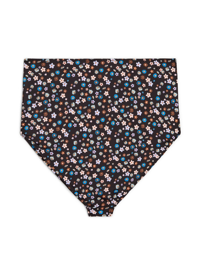 Extra high-waisted bikini brief with floral print, Brown, Packshot image number 1