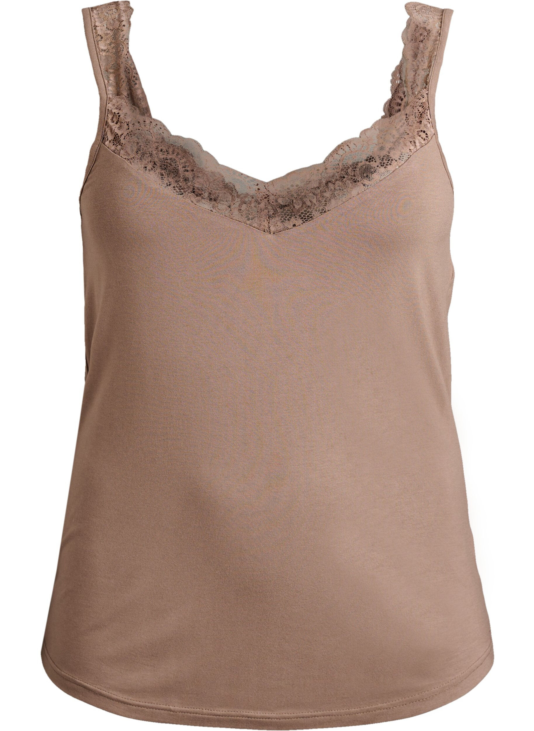 Zizzifashion Viscose top with lace edge, Beige, Packshot image number 0