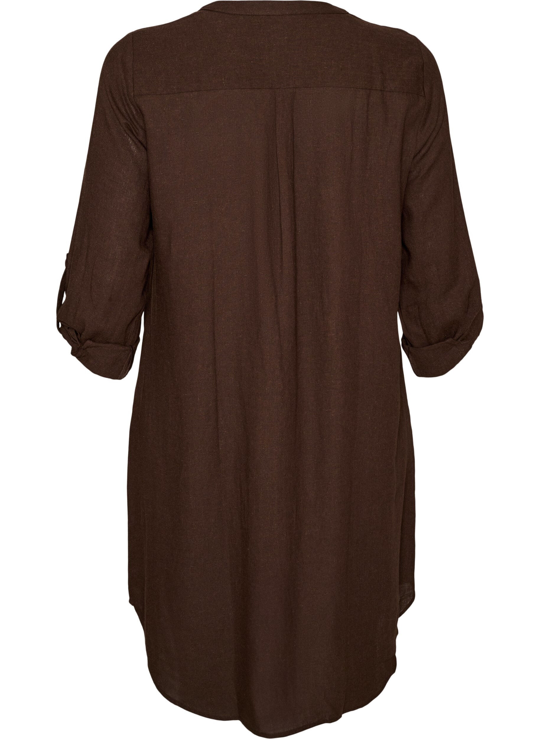 Zizzifashion Long shirt in linen and viscose, Brown, Packshot image number 1