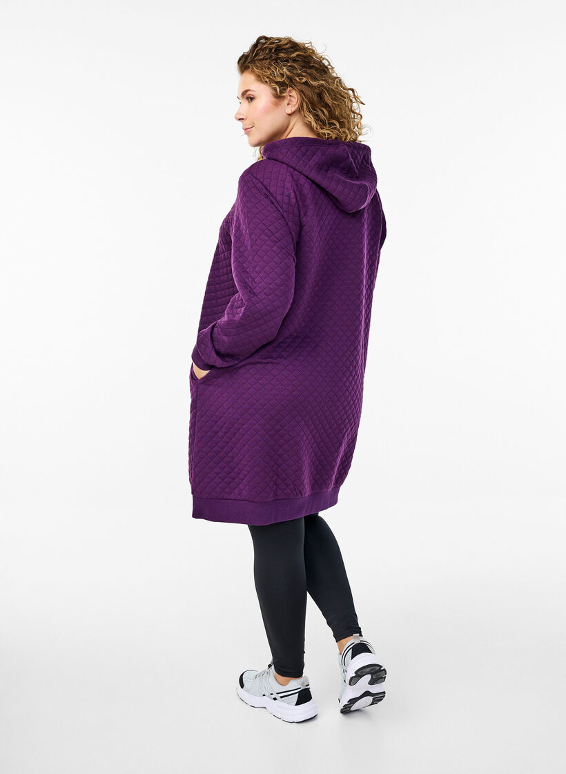 Long quilted sports cardigan with zipper, Purple, Model image number 2