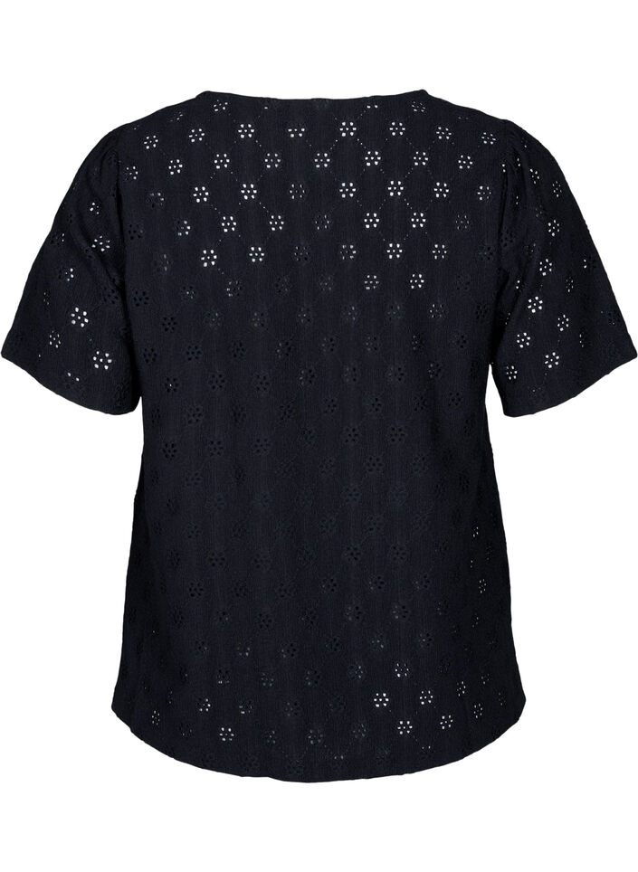 Short-sleeved blouse with hole pattern, Black, Packshot image number 1