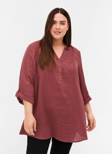 Cotton tunic with 3/4-length sleeves, Wild Ginger, Model image number 0