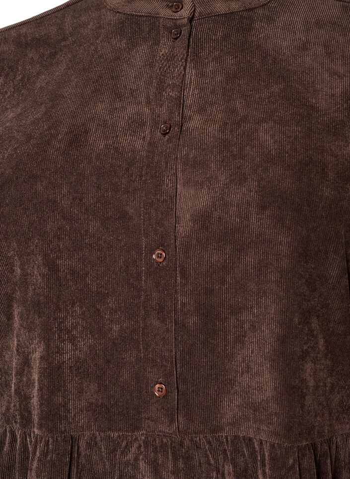 Corduroy dress with A-line shape and stand collar, Brown, Packshot image number 2