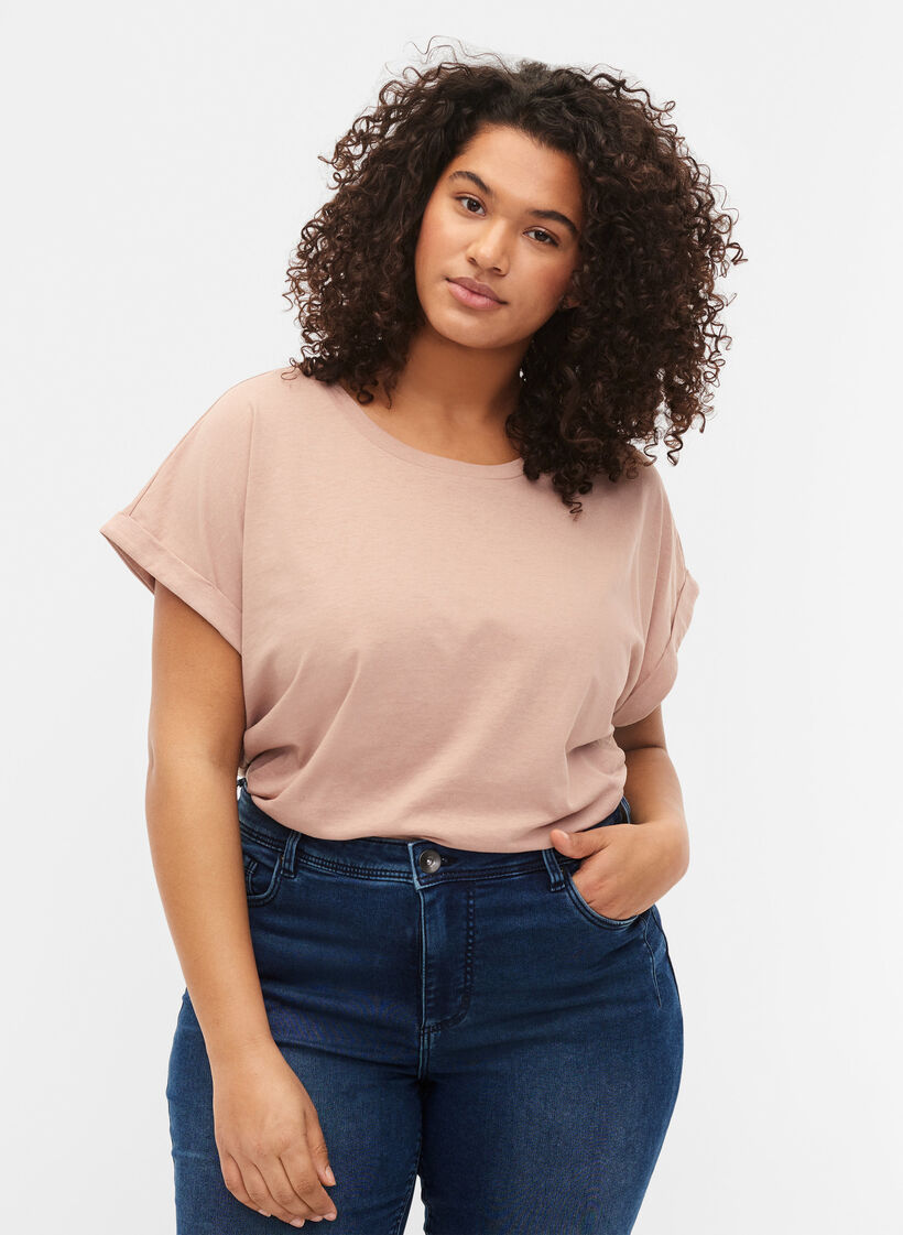 Short-sleeved t-shirt in a cotton blend, Rose, Model image number 0