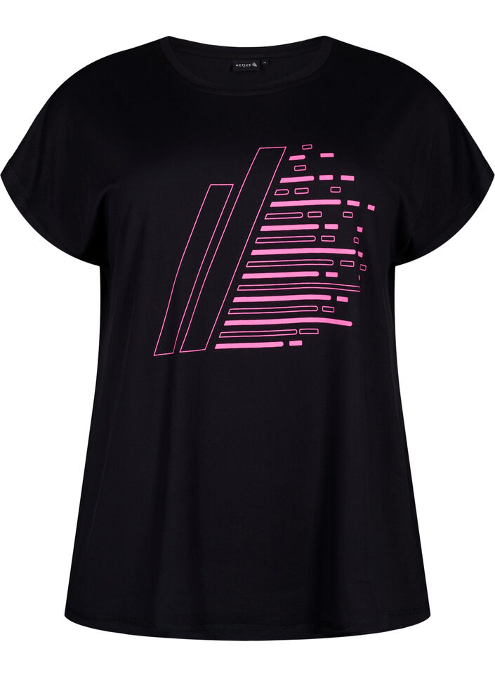 Short-sleeved training T-shirt with print, Black/Sugar Plum, Packshot image number 0
