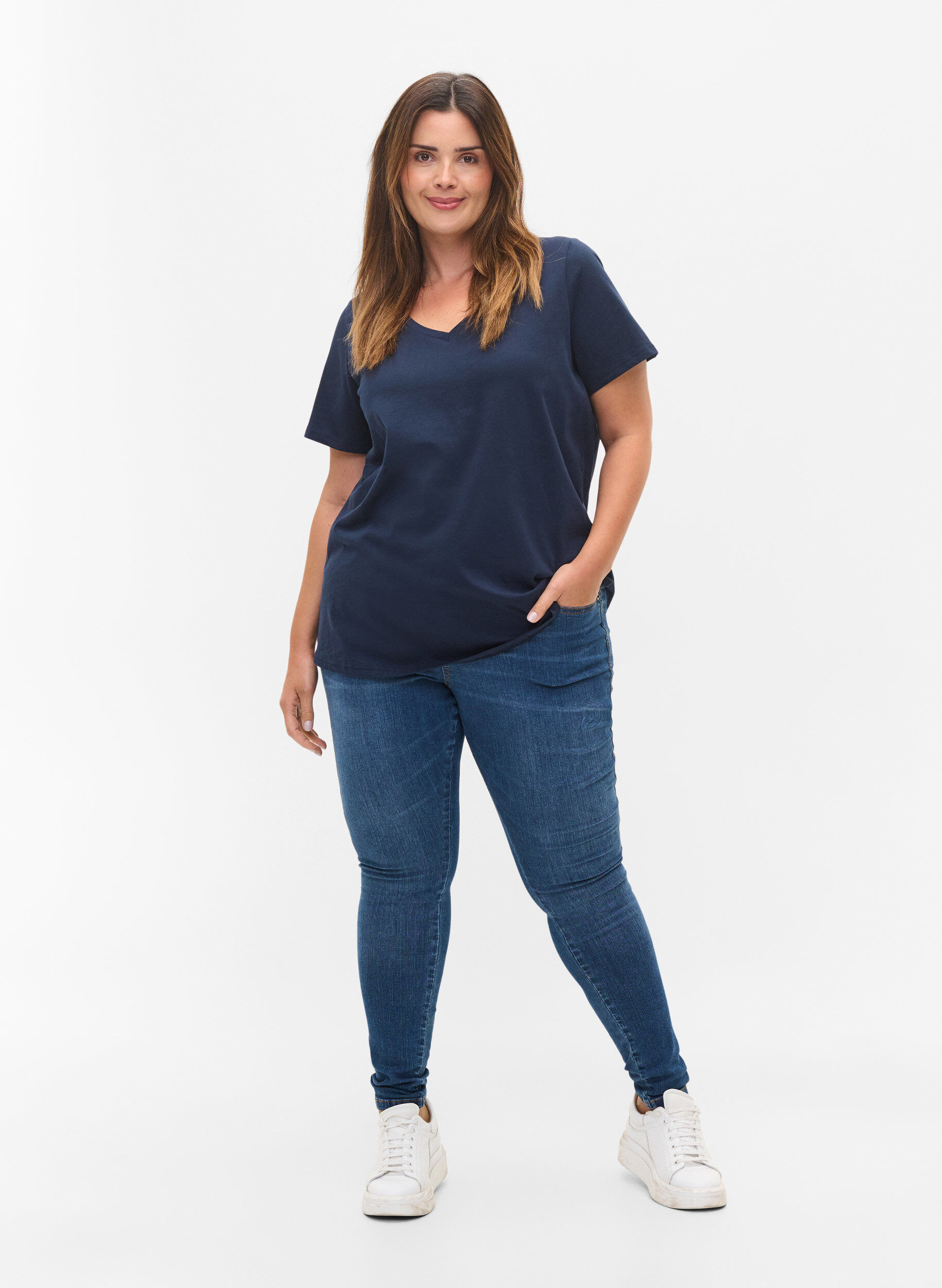 Zizzifashion 2-pack basic cotton t-shirt, Navy B/B White, Model image number 2