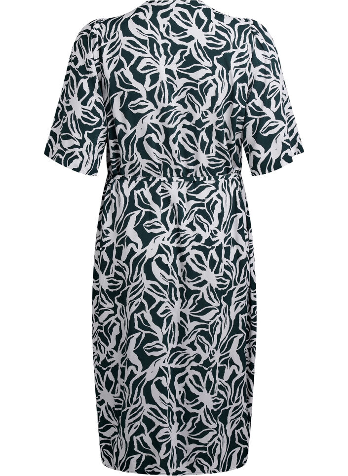 Midi dress with print and tie belt, Green, Packshot image number 1