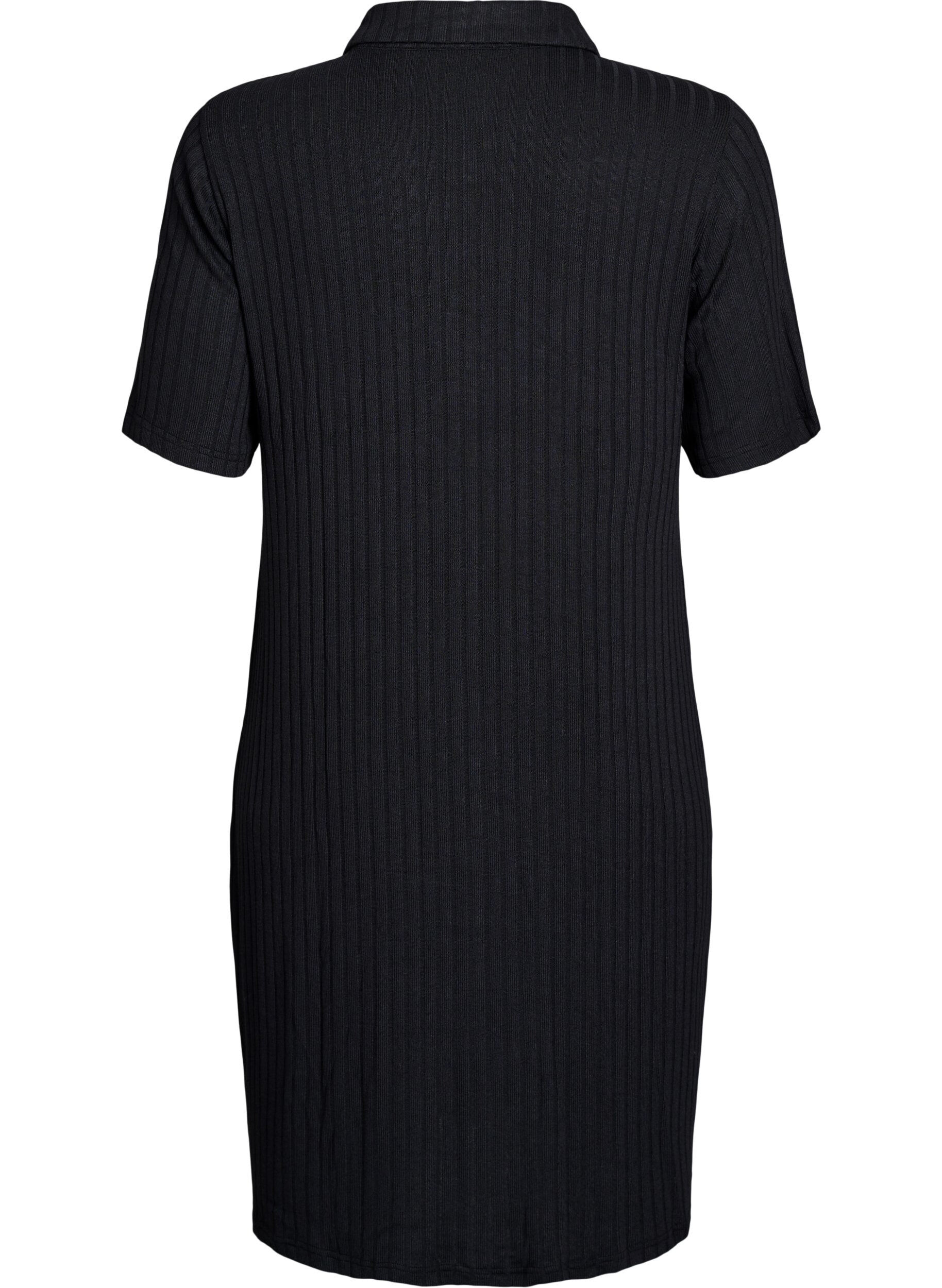 Zizzifashion Knee-length jersey shirt dress with short sleeves, Black, Packshot image number 1