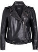 Leather biker jacket with belt, Black, Packshot image number 0