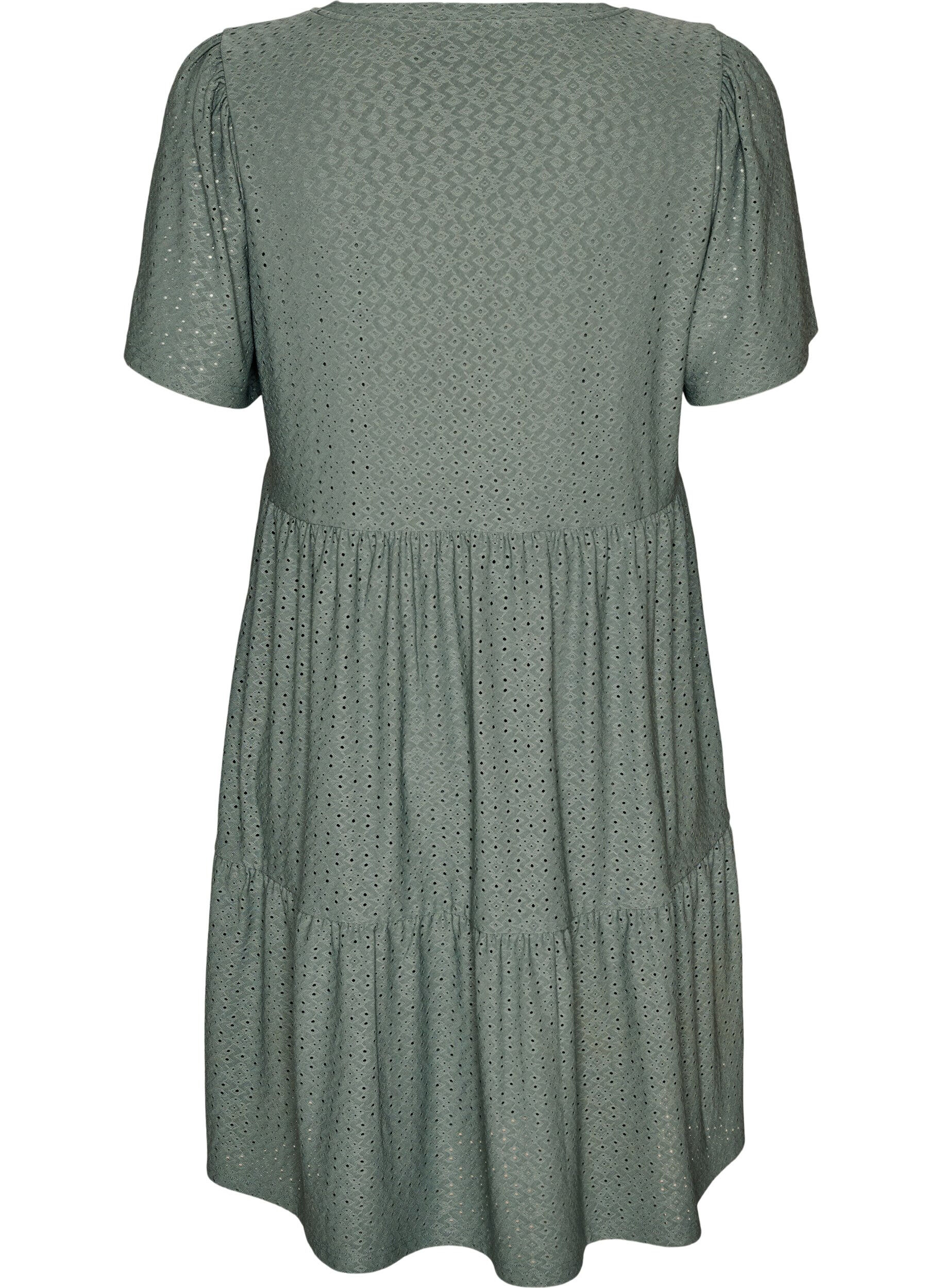 Zizzifashion Short dress with lace pattern and layered skirt, Green, Packshot image number 1