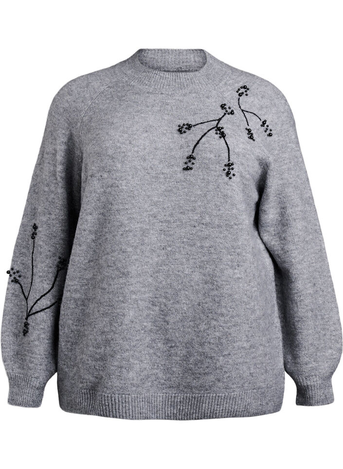 Jumper with pearl embroidery, Grey, Packshot image number 0