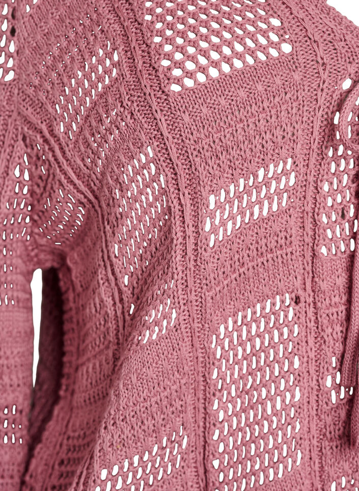 Knitted cardigan with ties and an openwork pattern, Rose, Packshot image number 2