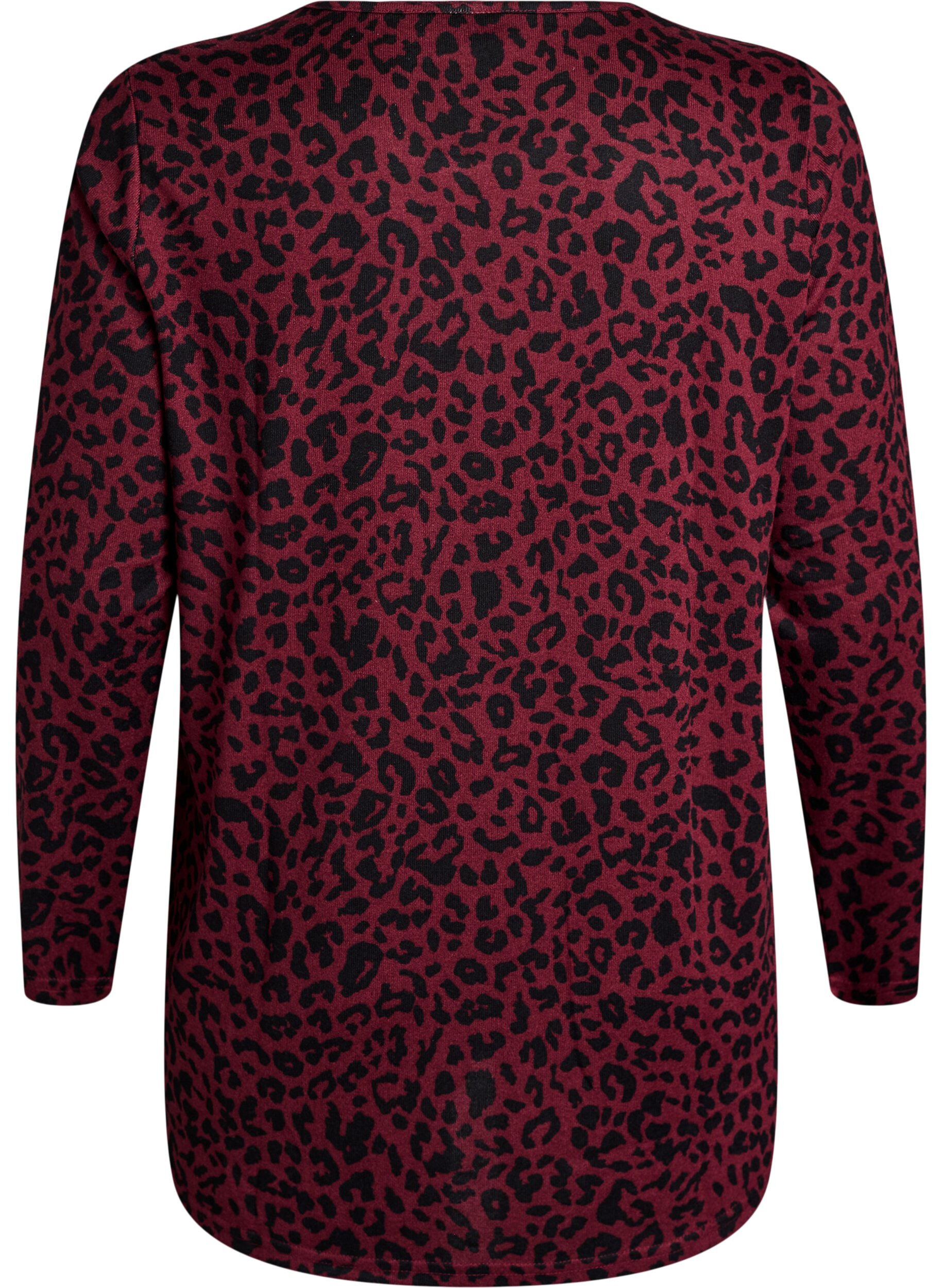 ZizzifashionLeopard print blouse with long sleeves, Dark Bordeaux, Packshot image number 1