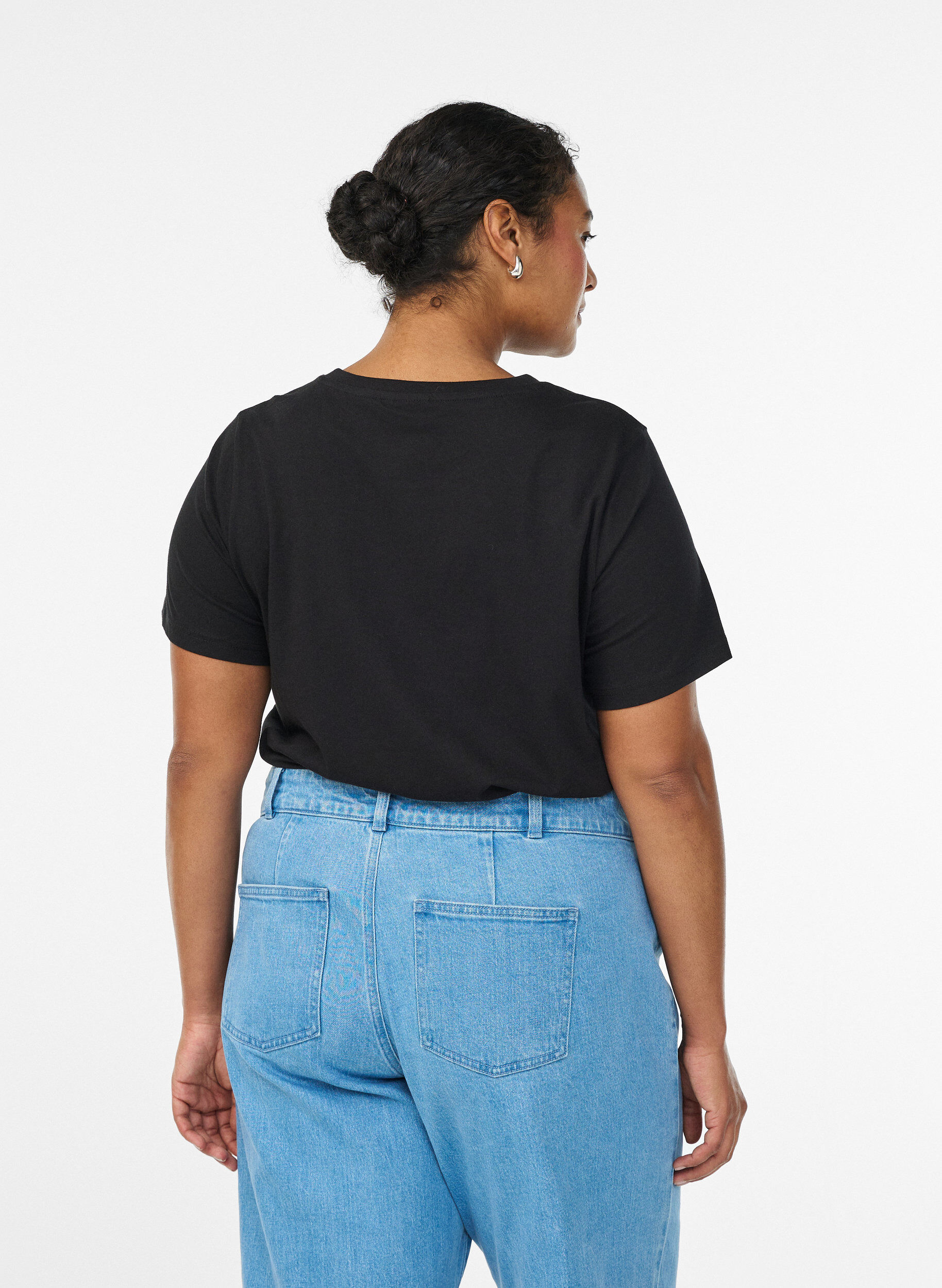 Zizzifashion Cotton t-shirt with a decorative front detail, Black, Model image number 2