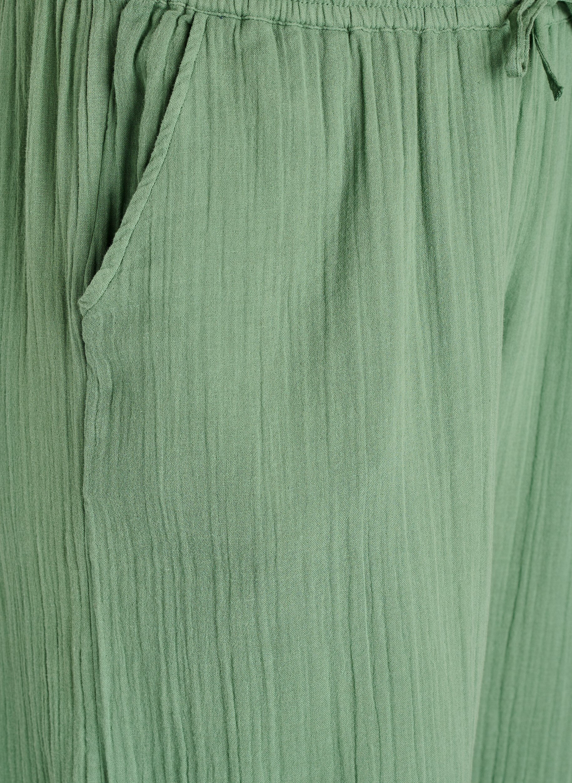 ZizzifashionHigh-waisted cotton muslin trousers with loose legs, Green, Packshot image number 2