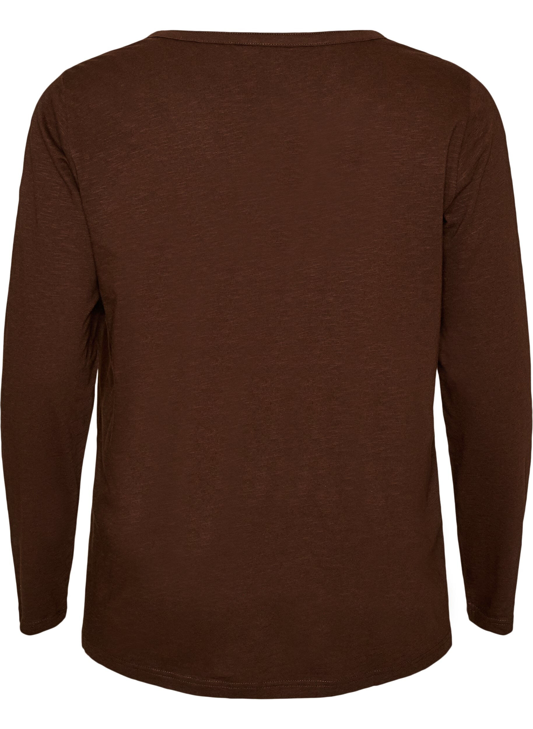 ZizzifashionLong-sleeved t-shirt with V-neck and buttons, Brown, Packshot image number 1