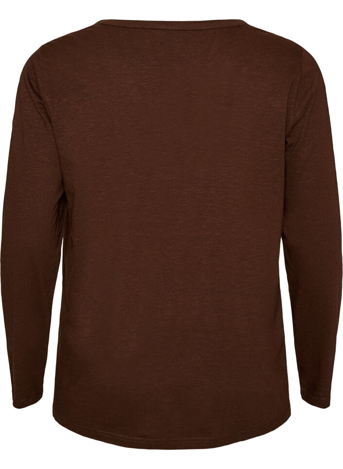 Long-sleeved t-shirt with V-neck and buttons, Brown, Packshot image number 1