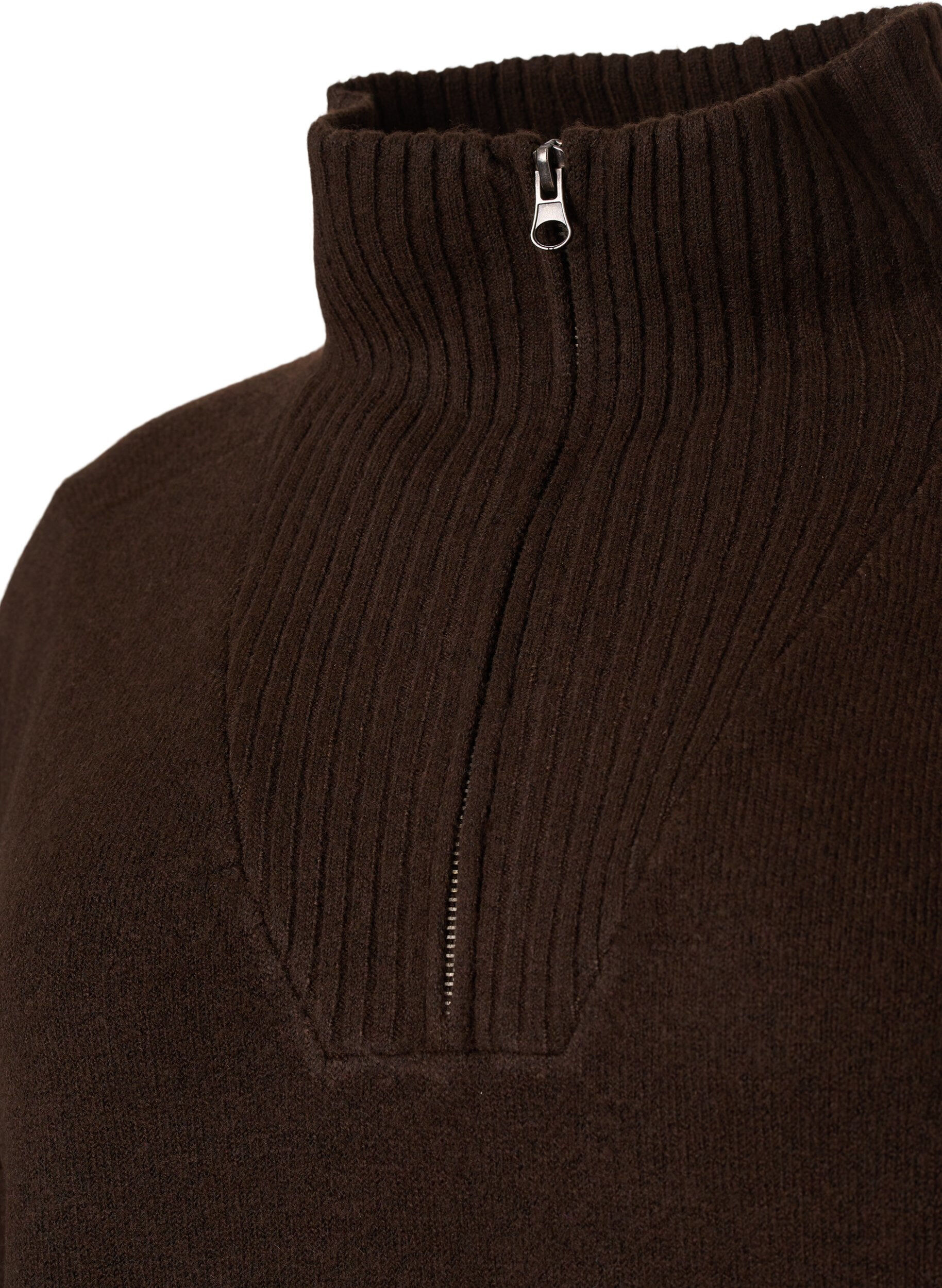 Zizzifashion Knitted sweater with zipper, Demitasse/Black Mel., Packshot image number 2
