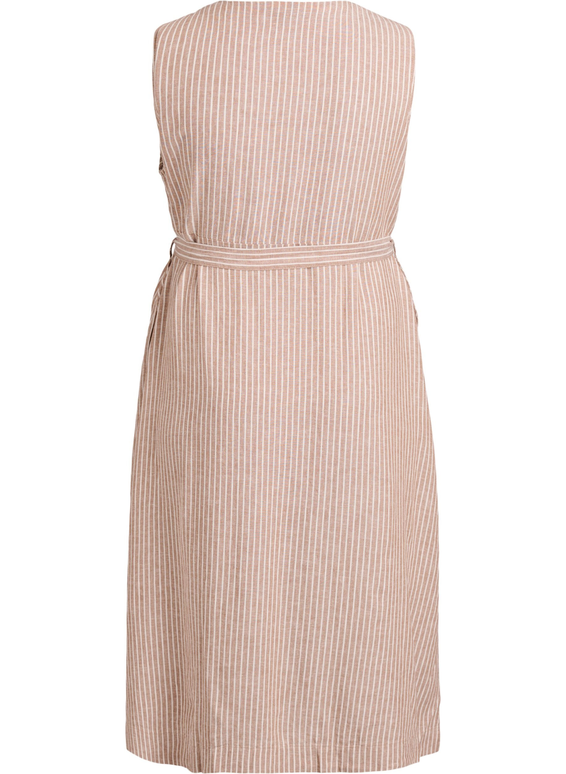Zizzifashion Sleeveless striped midi dress in linen and viscose, Beige, Packshot image number 1