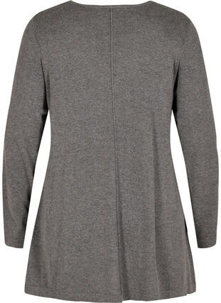Plain knitted blouse with rounded neckline, Dark Grey Melange, Packshot image number 1