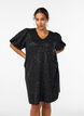 Short sequin dress with puff sleeves, Black, Model image number 0
