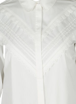 Cotton tunic with 3/4 sleeves and lace, Bright White, Packshot image number 2