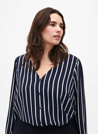 Shirt blouse with v-neck and print, Maritime Blue Stripe, Model