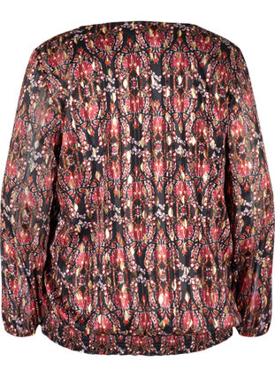 Printed blouse with long sleeves and smocking, Black Oriental, Packshot image number 1