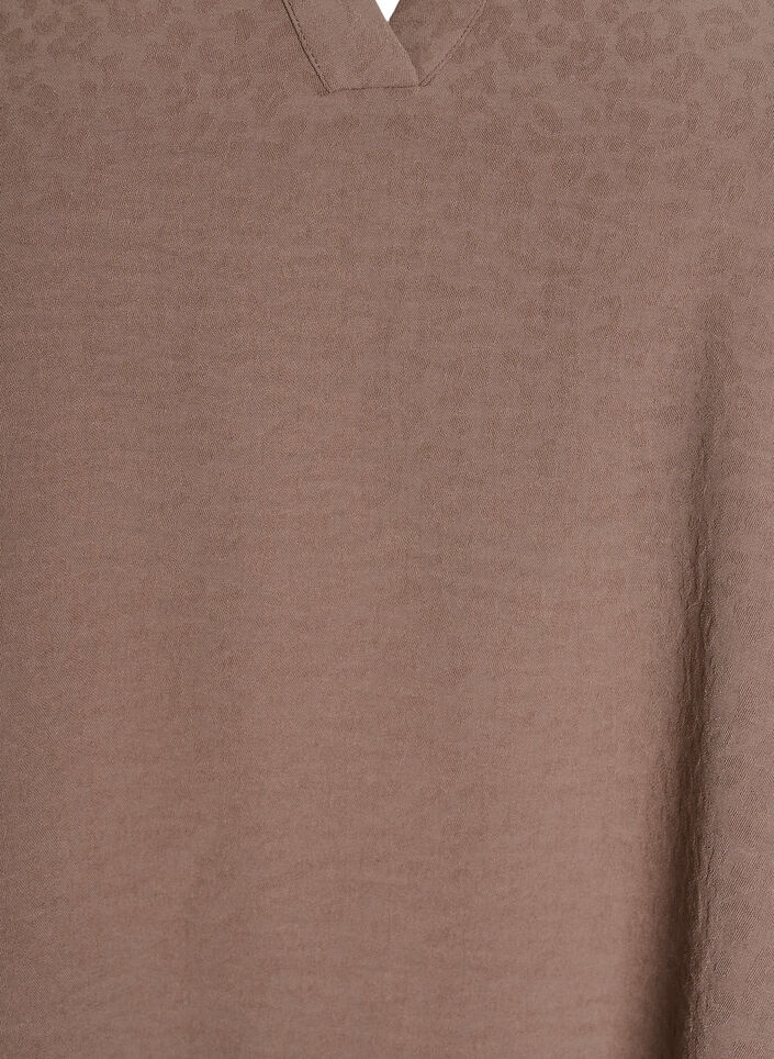 Blouse with short ruffle sleeves and V-neck, Brown, Packshot image number 2