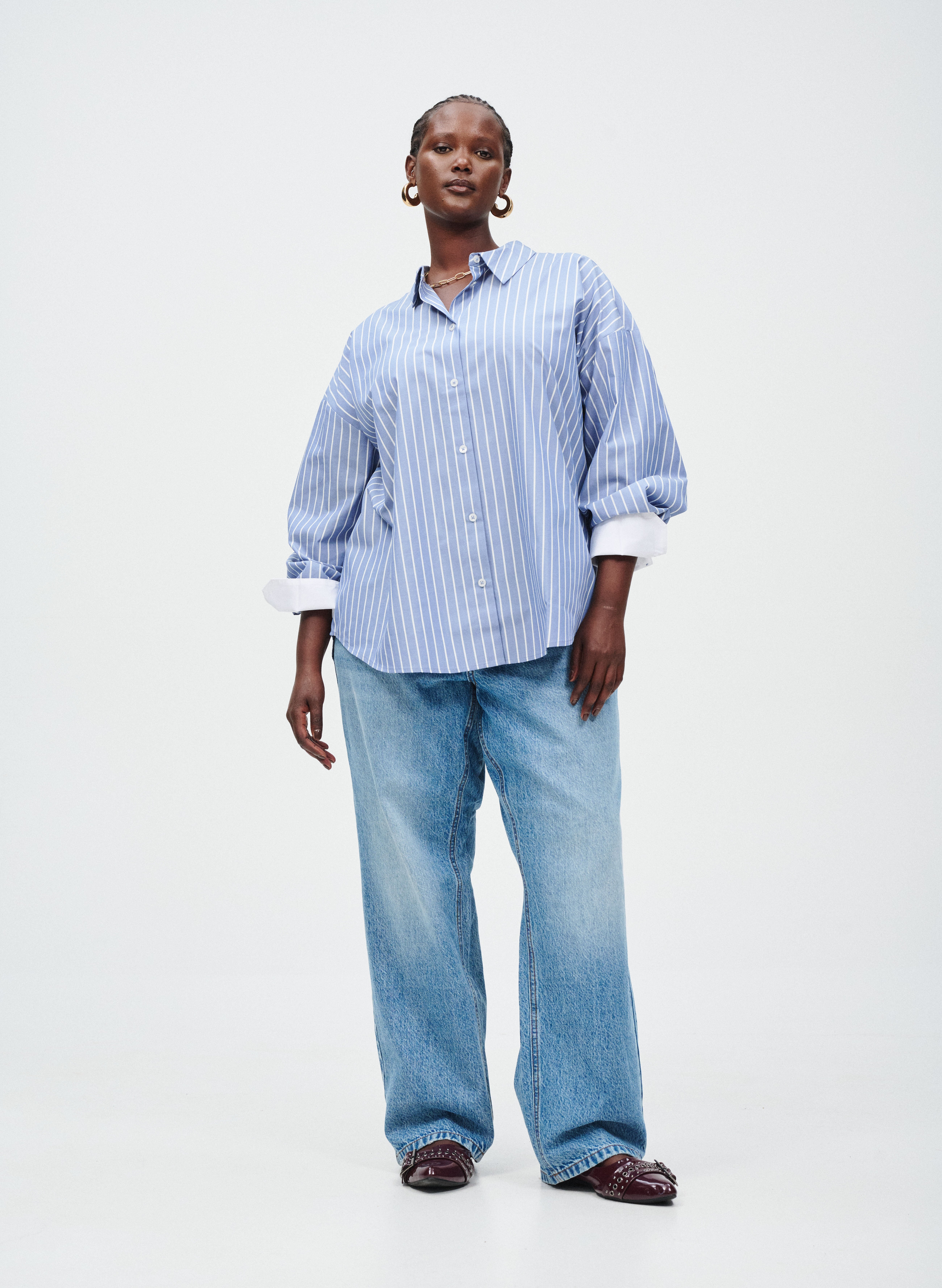 Zizzifashion Blue shirt with stripes, , Model