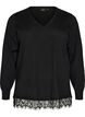 Knitted blouse with V-neck and lace trim, Black, Packshot image number 0