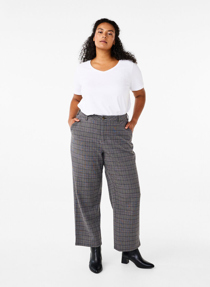 Checked trousers with high waist and straight legs, Check, Model image number 0