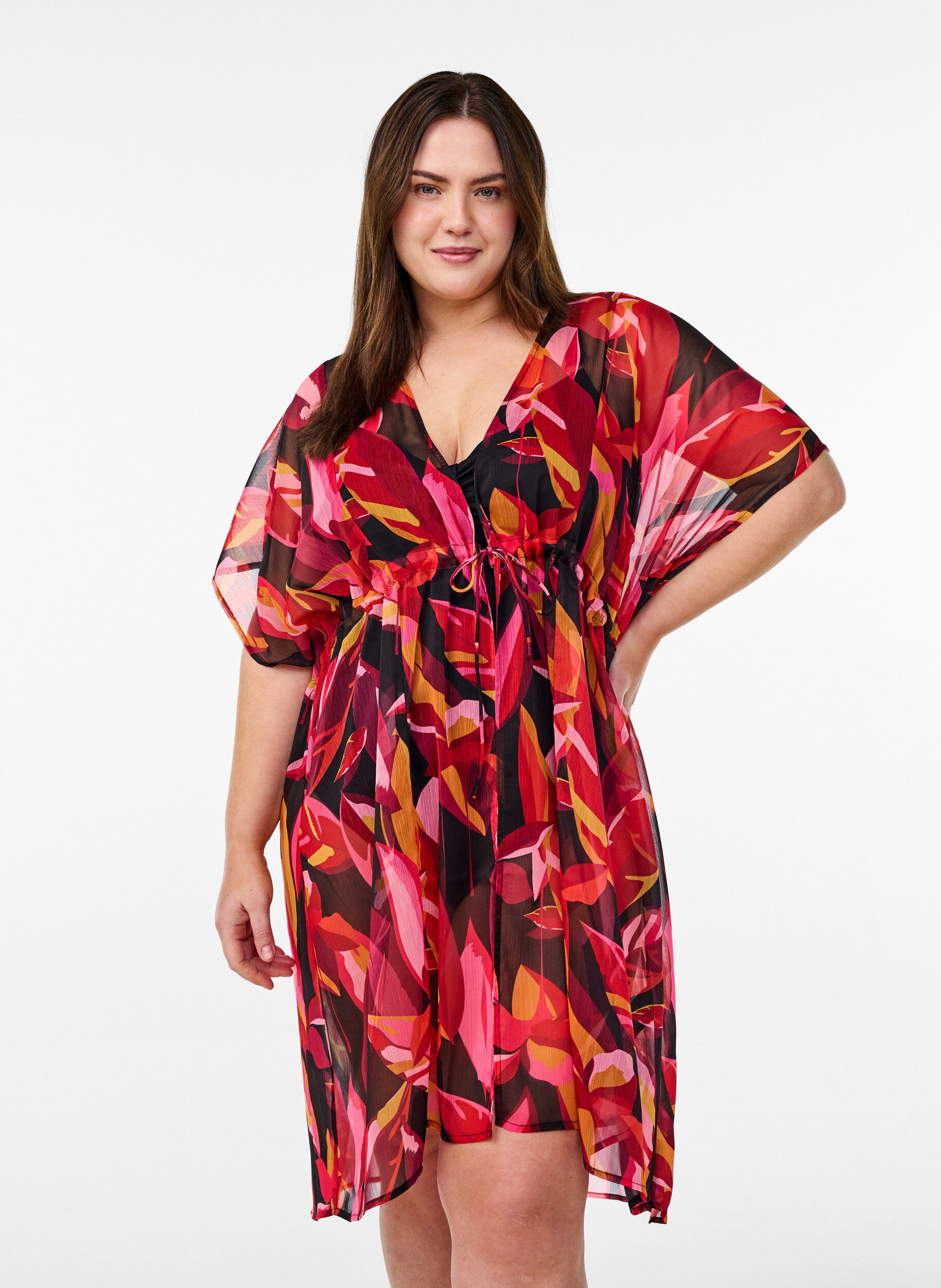 Zizzifashion Beach kimono with print, Red, Model image number 0