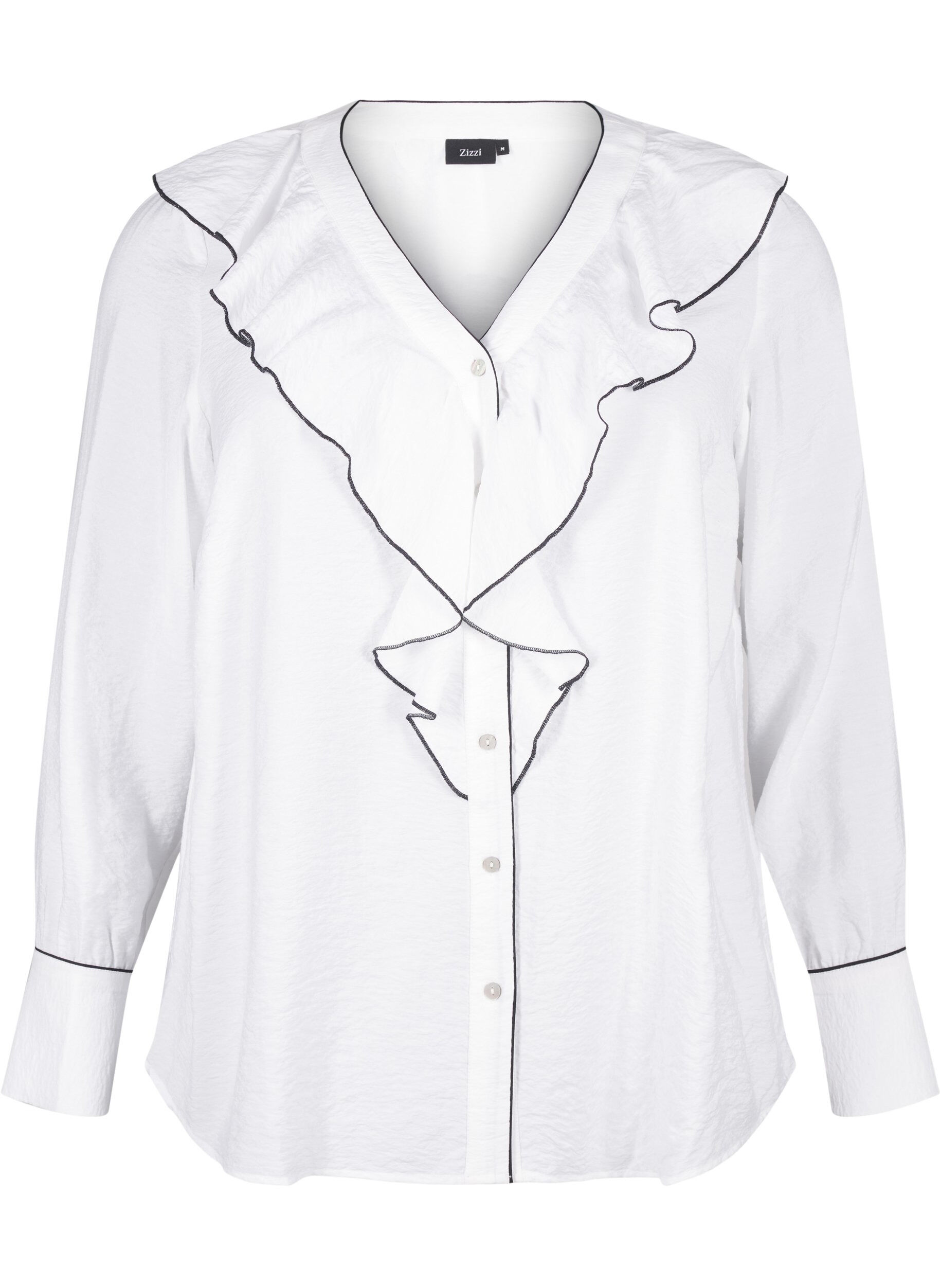 Zizzifashion Long-sleeved viscose shirt blouse with ruffle, White, Packshot image number 0