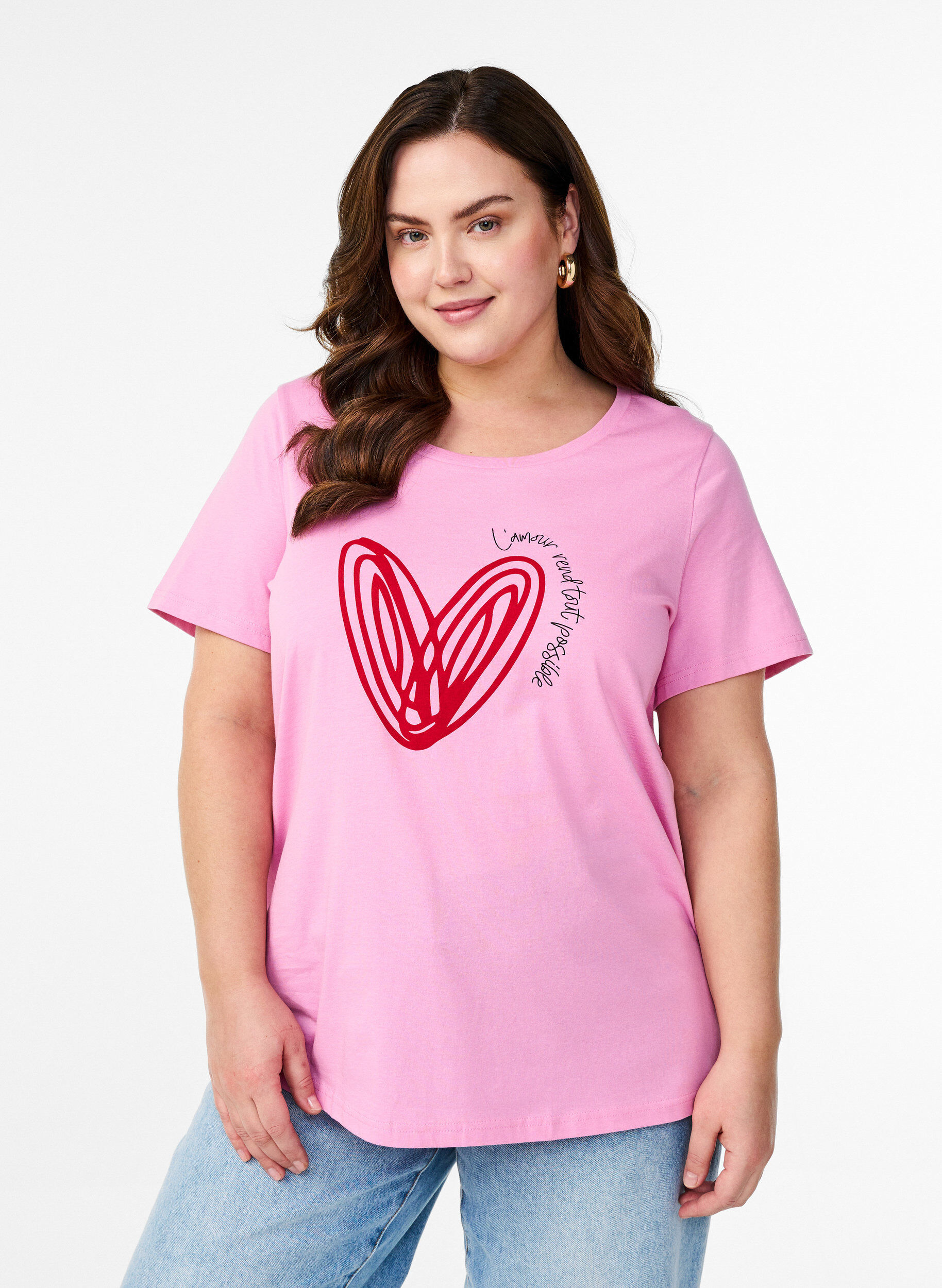 Zizzifashion Cotton T-shirt with motif, Begonia P. w. Heart, Model image number 0
