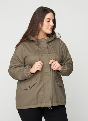 Short jacket with a hood and pockets, Bungee Cord , Model image number 0