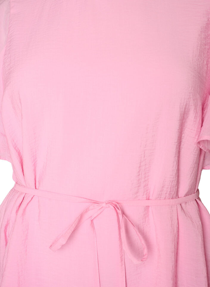 Ankle-length dress with flutter sleeves and tie-waist, Pink, Packshot