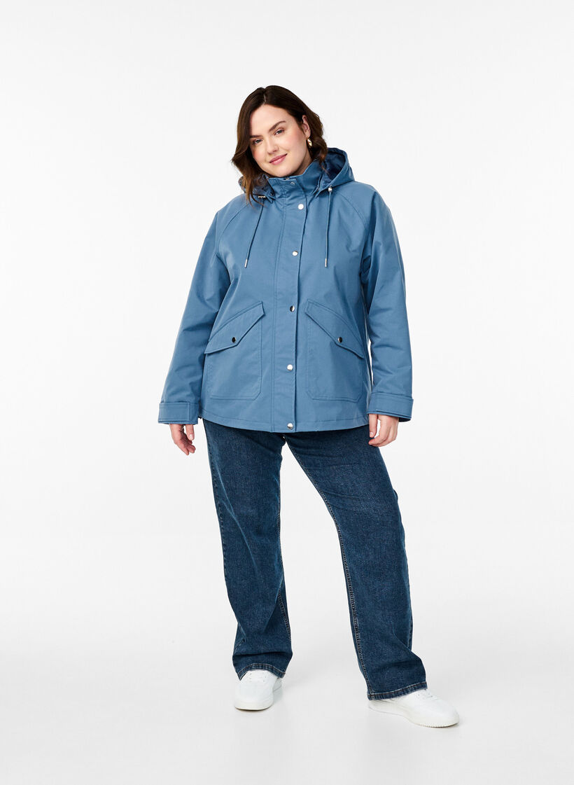 Short spring jacket with a detachable hood, Blue, Model image number 1