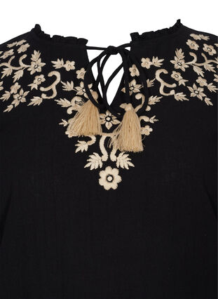 Cotton tunic with embroidery and tie details, Black, Packshot image number 2