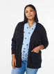 Long open-front knit cardigan with pockets, Black, Model image number 0