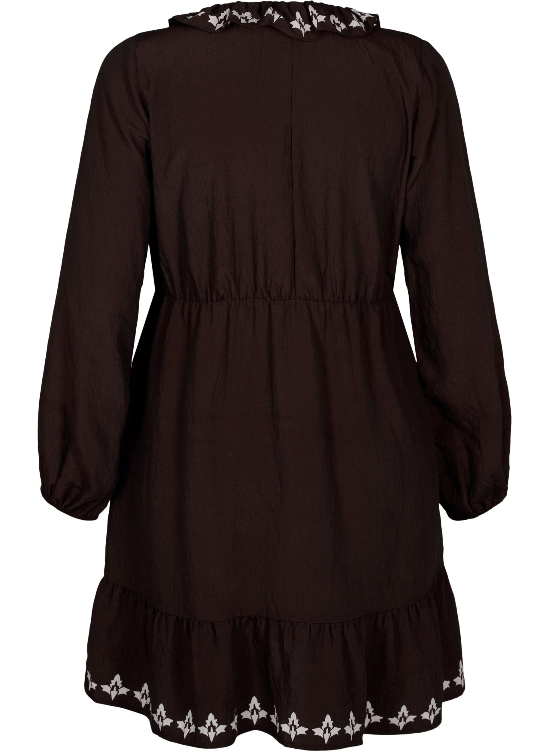 Zizzifashion Long-sleeved viscose dress with print, Brown, Packshot image number 1