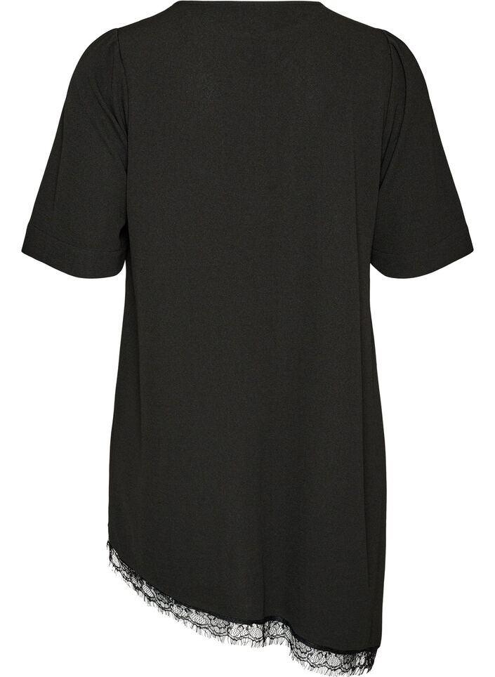 Tunic with asymmetric lace trim, Black, Packshot image number 1