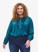 Satin shirt blouse with ruffle details, Shaded Spruce, Model image number 0